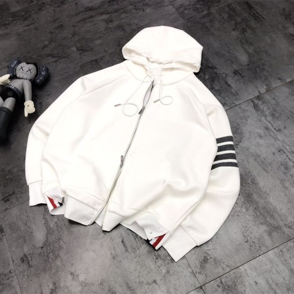 21 early autumn new tb + wagoff split four bar hooded zipper jacket for lovers, Black
21 early autumn new tb + wagoff split four bar hooded zipper jacket for lovers, Black