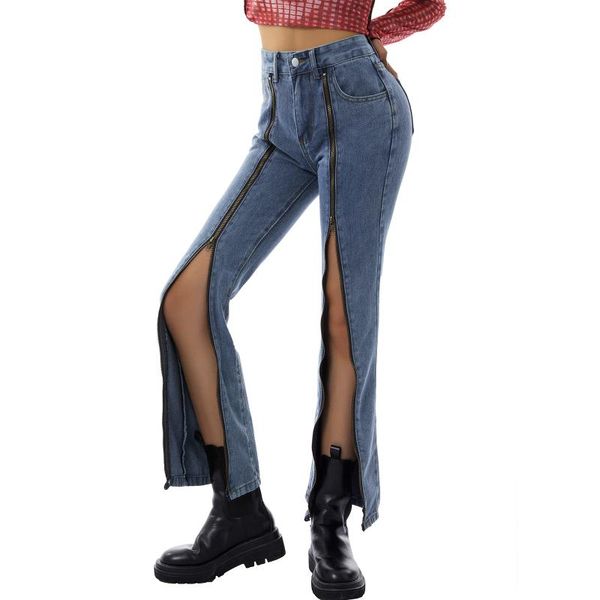 women's jeans women clothing pocket button denim zipper metal split hem middle waist casual party street loose sliming pants, Blue
women's jeans women clothing pocket button denim zipper metal split hem middle waist casual party street loose sliming pants, Blue