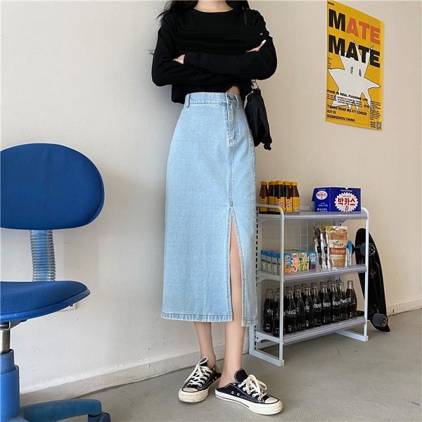 skirts autumn women denim skirt korean style vintage slim high waist split a line long, Black
skirts autumn women denim skirt korean style vintage slim high waist split a line long, Black