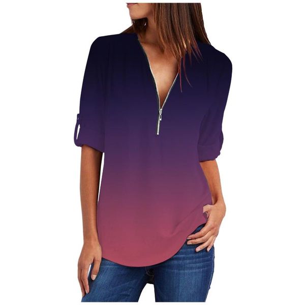 women's blouses & shirts gradient blouse for women zipper v neck casual long sleeve cuffed pleated plus size clothing, White
women's blouses & shirts gradient blouse for women zipper v neck casual long sleeve cuffed pleated plus size clothing, White