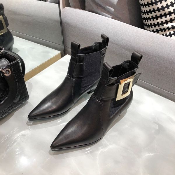 high-end quality womens ankle boots stretch knit leather surface and metal square buckle leisure stivali firmati pointed fashion booties, Black
high-end quality womens ankle boots stretch knit leather surface and metal square buckle leisure stivali firmati pointed fashion booties, Black