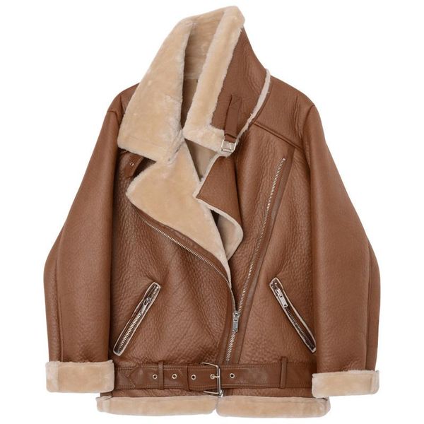 women's leather & faux women winter lambs wool jackets fur collar zipper parka warm thick outerwear lamb jacket coat, Black
women's leather & faux women winter lambs wool jackets fur collar zipper parka warm thick outerwear lamb jacket coat, Black