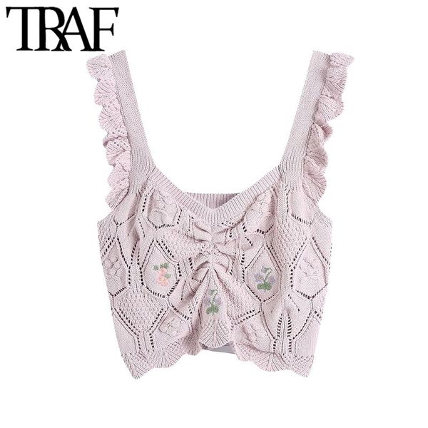 traf women fashion floral embroidery cropped knitted tank vintage wide straps with ruffles female camis mujer 210415, White
traf women fashion floral embroidery cropped knitted tank vintage wide straps with ruffles female camis mujer 210415, White