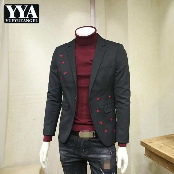 fashion men embroidered blazer casual slim fit party suit jacket brand black single button male formal short coat outerwear men's suits, White;black
fashion men embroidered blazer casual slim fit party suit jacket brand black single button male formal short coat outerwear men's suits, White;black