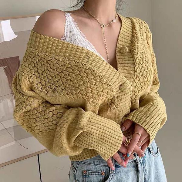 women's knits & tees autumn winter short cardigan knit sweater women v neck loose oversized jumper female streetwear casual long sleeve, White
women's knits & tees autumn winter short cardigan knit sweater women v neck loose oversized jumper female streetwear casual long sleeve, White