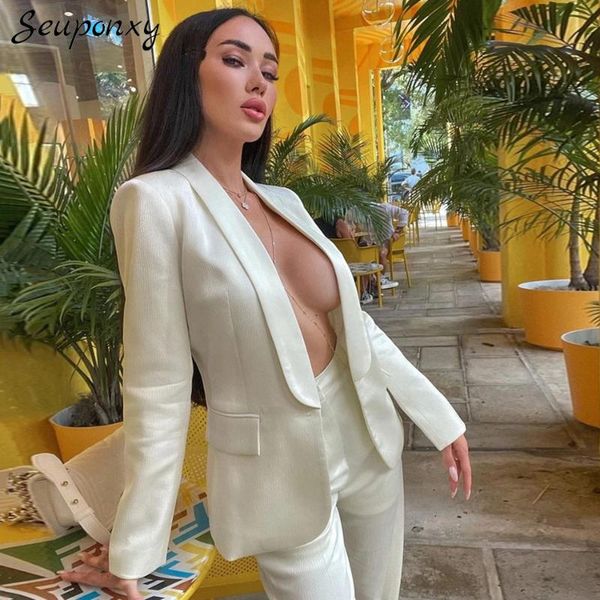 women's two piece pants 2021 spring fashion two-piece set v-neck single button suit jacket + pencil commuter slim, White
women's two piece pants 2021 spring fashion two-piece set v-neck single button suit jacket + pencil commuter slim, White