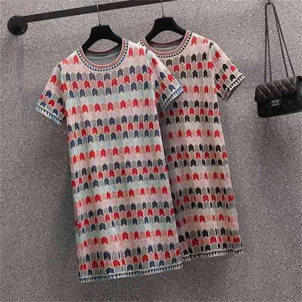 plus size l-4xl summer vintage fashion women elegant geometry pattern straight knit dress o-neck short sleeve pullover knitwear 210602, Black;gray
plus size l-4xl summer vintage fashion women elegant geometry pattern straight knit dress o-neck short sleeve pullover knitwear 210602, Black;gray