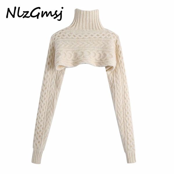 women fashion arm warmers cropped cable knitted sweater vintage high neck long sleeve female pullovers chic 210628, White;black
women fashion arm warmers cropped cable knitted sweater vintage high neck long sleeve female pullovers chic 210628, White;black