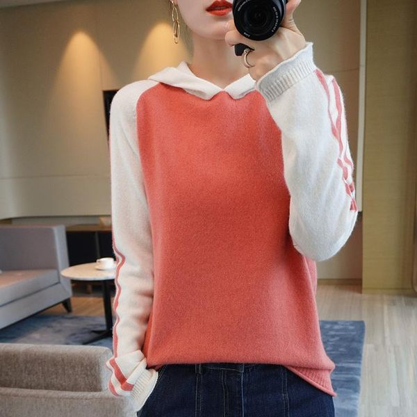 women's sweaters attyyws hooded sweater ladies color matching loose cashmere long-sleeved knitted pullover 100% wool, White;black
women's sweaters attyyws hooded sweater ladies color matching loose cashmere long-sleeved knitted pullover 100% wool, White;black