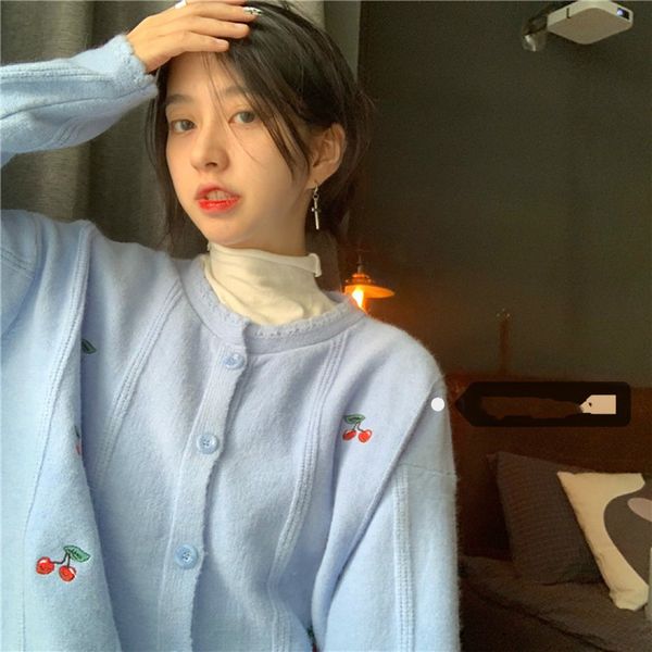 nomikuma korean sweet cherry embroidery knitted coat autumn new o-neck long sleeve sweater causal short knitwear 6c410 210427, White;black
nomikuma korean sweet cherry embroidery knitted coat autumn new o-neck long sleeve sweater causal short knitwear 6c410 210427, White;black