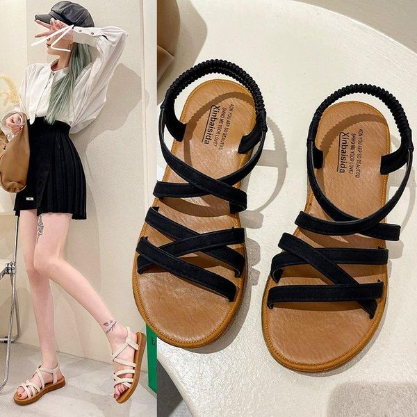 ladies sandals women non-slip solid flat hook classic summer leisure roman soft leather beach shoes, Black
ladies sandals women non-slip solid flat hook classic summer leisure roman soft leather beach shoes, Black