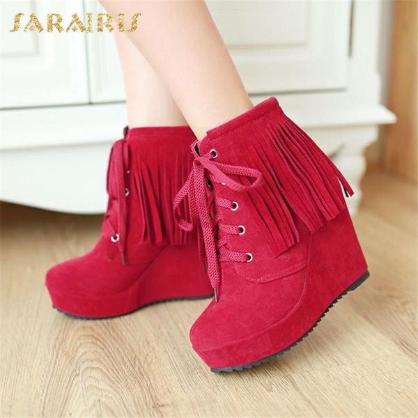 boots sarairis 2021 brand tassel trend ankle women shoes wedge high heels fringe platform shoelace cincise booties female, Black
boots sarairis 2021 brand tassel trend ankle women shoes wedge high heels fringe platform shoelace cincise booties female, Black