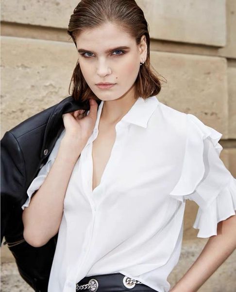 women's blouses & shirts 100% silk brand fashion women high-end luxury summer vintage elegant ruffled short-sleeved shirt top, White
women's blouses & shirts 100% silk brand fashion women high-end luxury summer vintage elegant ruffled short-sleeved shirt top, White