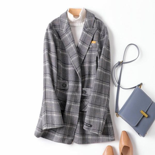 women's wool & blends 2021 autumn and winter simple temperament loose ladies woolen plaid double-sided cashmere coat wome, Black
women's wool & blends 2021 autumn and winter simple temperament loose ladies woolen plaid double-sided cashmere coat wome, Black