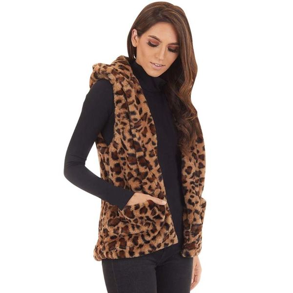 women's vests 2021 fashion women blouse hooded sleeveless leopard print pockets warm faux fur vest camisas mujer, Black;white
women's vests 2021 fashion women blouse hooded sleeveless leopard print pockets warm faux fur vest camisas mujer, Black;white