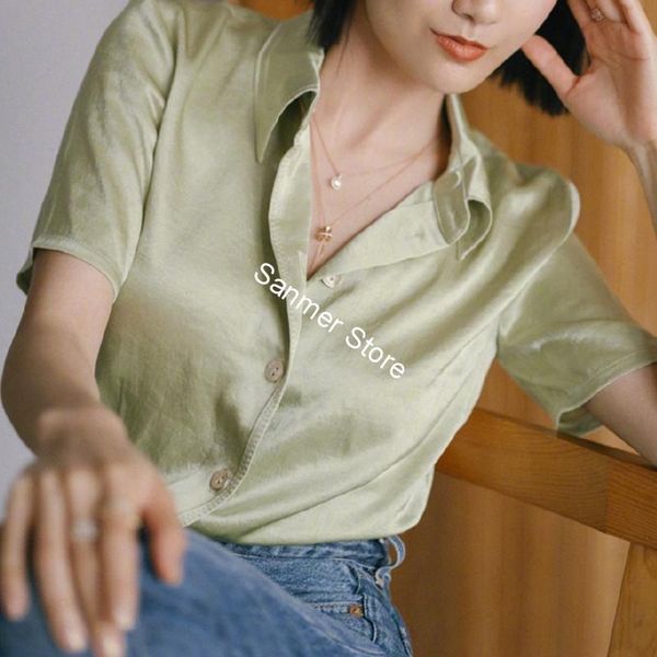 women's blouses & shirts three color women blouse short sleeve single breasted slim turn-down collar solid simple soft office lady summ, White
women's blouses & shirts three color women blouse short sleeve single breasted slim turn-down collar solid simple soft office lady summ, White
