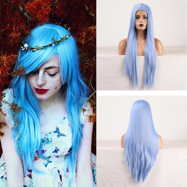 synthetic wigs glueless middle part blue silky straight machine wig for fashion women hair cosplay dray queen no lace, Black
synthetic wigs glueless middle part blue silky straight machine wig for fashion women hair cosplay dray queen no lace, Black