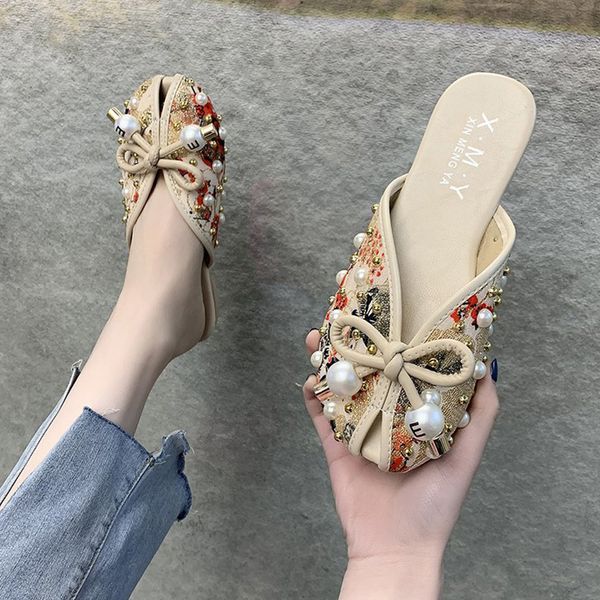 slippers lucyever pearl bowknot mules shoes woman summer comfortable women chinese style fashion embroidery low heel slides xgv5, Black
slippers lucyever pearl bowknot mules shoes woman summer comfortable women chinese style fashion embroidery low heel slides xgv5, Black