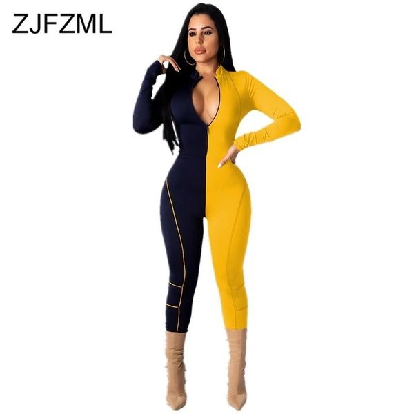 women's jumpsuits & rompers contrast color long sleeve bodysuit women stand collars front zipper skinny overall plus size bodycon one p, Black;white
women's jumpsuits & rompers contrast color long sleeve bodysuit women stand collars front zipper skinny overall plus size bodycon one p, Black;white