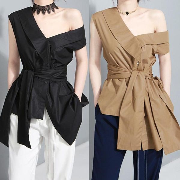 office lady solid color sleeveless one shoulder bowknot irregular hem blouse perfect gifts for yourself suitable work daily women's blo, White
office lady solid color sleeveless one shoulder bowknot irregular hem blouse perfect gifts for yourself suitable work daily women's blo, White