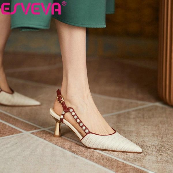 sandals esveva 2021 elegant high heel buckle string bead genuine leather women pumps pointed toe female shoes size 34-39, Black
sandals esveva 2021 elegant high heel buckle string bead genuine leather women pumps pointed toe female shoes size 34-39, Black