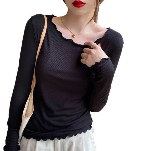 women's sweaters soft cotton fungus edge long sleeve t-shirt women 2021 autumn slim fit thin solid color inner bottom shirt women, White;black
women's sweaters soft cotton fungus edge long sleeve t-shirt women 2021 autumn slim fit thin solid color inner bottom shirt women, White;black