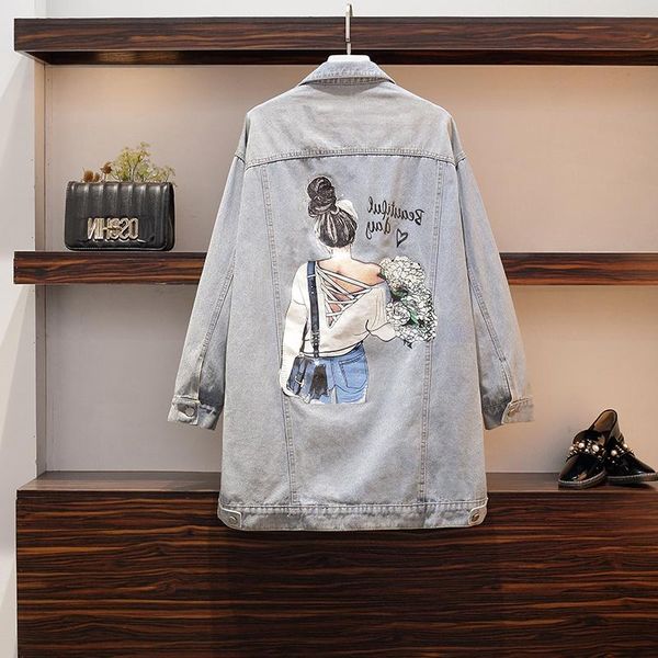 women's jackets large size denim jacket loose mid-length card printing age-reducing autumn korean comfortable l148, Black;brown
women's jackets large size denim jacket loose mid-length card printing age-reducing autumn korean comfortable l148, Black;brown