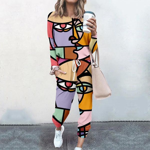 women's two piece pants women 2 sets pullovers cloting long sleeve abstract print female and elastic waist casual streetwear tracksuit, White
women's two piece pants women 2 sets pullovers cloting long sleeve abstract print female and elastic waist casual streetwear tracksuit, White