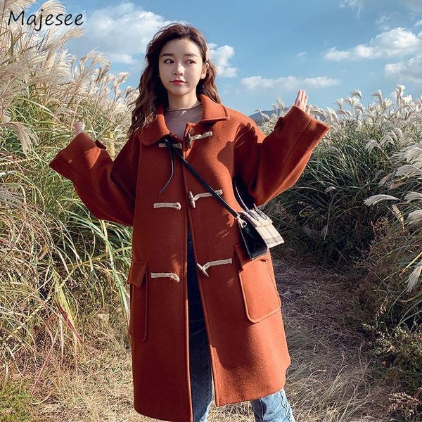 women's wool & blends solid thicken horn button vintage design chic korean style winter female warm streetwear stylish tender daily, Black
women's wool & blends solid thicken horn button vintage design chic korean style winter female warm streetwear stylish tender daily, Black