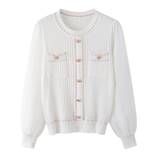 women white black pink long sleeve crew neck chiffon knitted patchwork shirt blouse solid spring b0522 210514
women white black pink long sleeve crew neck chiffon knitted patchwork shirt blouse solid spring b0522 210514
