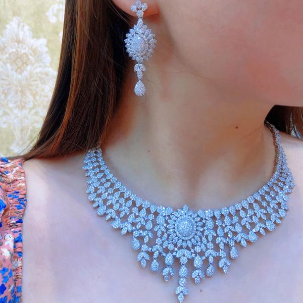 earrings & necklace missvikki trendy flowers chokers jewelry set for women wedding zircon cz african dubai bridal dance party, Silver
earrings & necklace missvikki trendy flowers chokers jewelry set for women wedding zircon cz african dubai bridal dance party, Silver