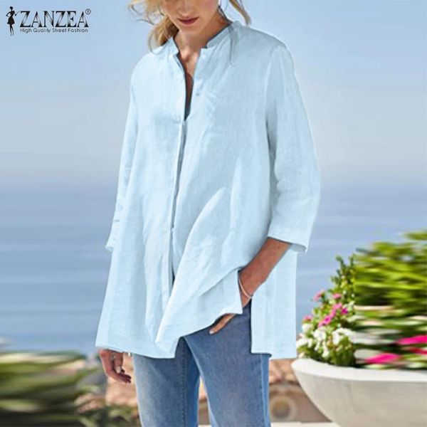 women's blouses & shirts stylish summer blouse zanzea 2021 solid casual 3/4 sleeve button blusas female side split tunic chemise, White
women's blouses & shirts stylish summer blouse zanzea 2021 solid casual 3/4 sleeve button blusas female side split tunic chemise, White