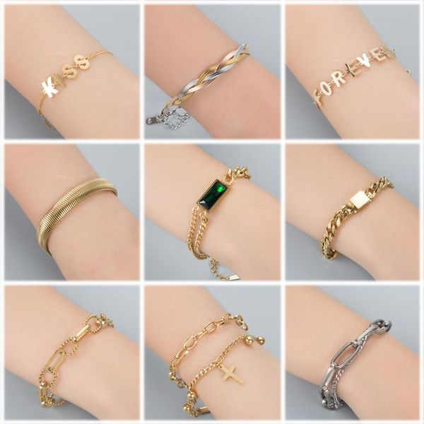 charm bracelets punk stainless steel waterproof bracelet simple gold double-layer herringbone lettercross couple titanium jewelry, Golden;silver
charm bracelets punk stainless steel waterproof bracelet simple gold double-layer herringbone lettercross couple titanium jewelry, Golden;silver
