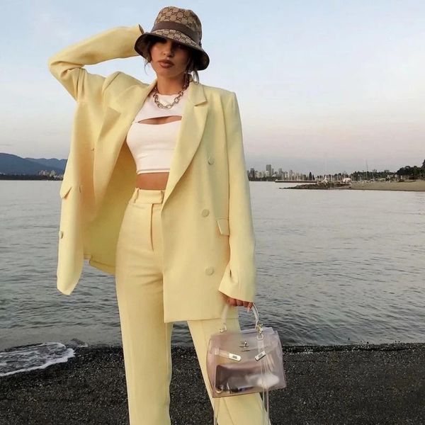 yellow blazer suit two piece set 2021 women solid colors double breasted casual office + high waist straight pants women's, White
yellow blazer suit two piece set 2021 women solid colors double breasted casual office + high waist straight pants women's, White