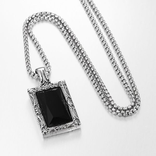 square black gem pendant necklace boutique titanium steel link chain hip hop men and women sliding type jewelry, Silver
square black gem pendant necklace boutique titanium steel link chain hip hop men and women sliding type jewelry, Silver