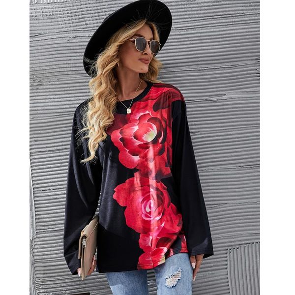women's t-shirt exotic european and american flower print long sleeve slim 2021 autumn winter decor, White
women's t-shirt exotic european and american flower print long sleeve slim 2021 autumn winter decor, White