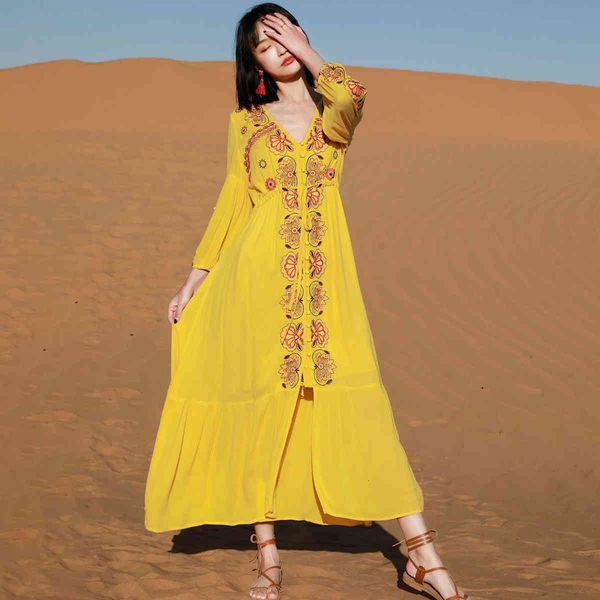 casual dresses retro nation embroidered maxi dress v-neck long sleeve spring summer women clothing beach vacation vestidos 4cp8, Black;gray 
casual dresses retro nation embroidered maxi dress v-neck long sleeve spring summer women clothing beach vacation vestidos 4cp8, Black;gray