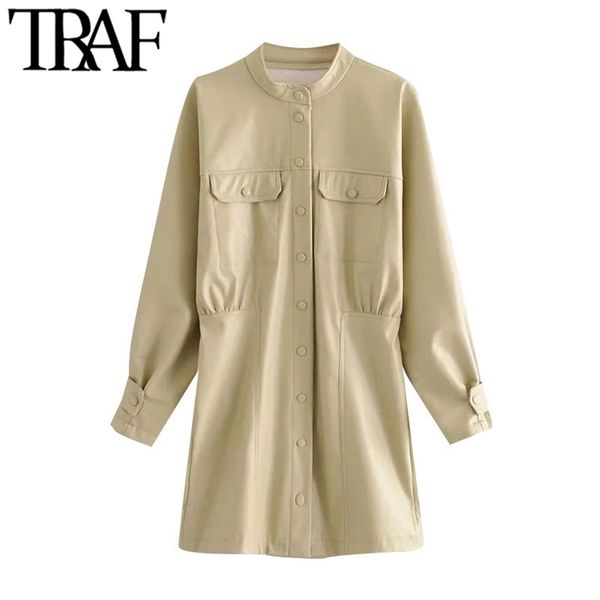 women chic fashion with tabs faux leather mini dress vintage long sleeve snap-buttons female dresses vestidos 210507, Black;gray
women chic fashion with tabs faux leather mini dress vintage long sleeve snap-buttons female dresses vestidos 210507, Black;gray