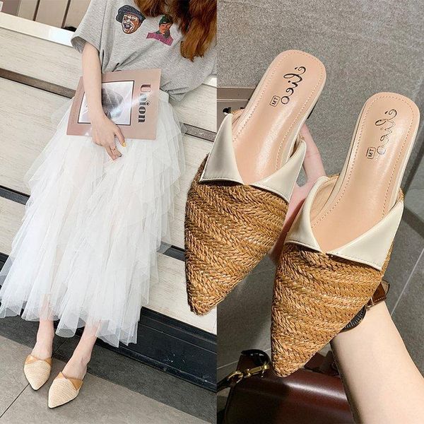 slippers half tug female summer style woven straw holiday flat gentle fairy wind outside wear versatile sandals, Black
slippers half tug female summer style woven straw holiday flat gentle fairy wind outside wear versatile sandals, Black