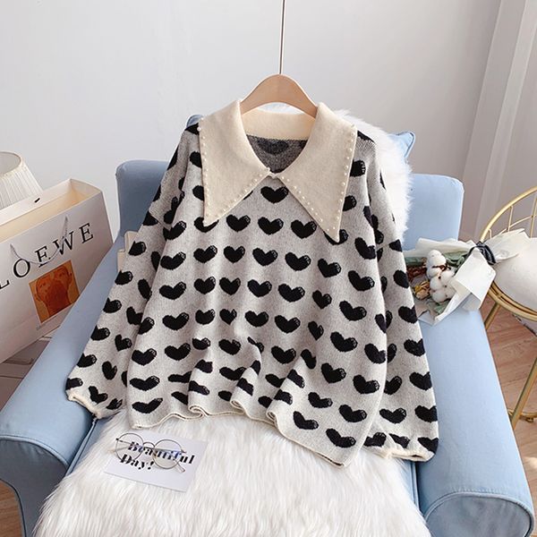 women's sweaters ebaihui heart shirts printed casual let loose turn-down sweater collar with pearls knitted long sleeve women's ti, White;black
women's sweaters ebaihui heart shirts printed casual let loose turn-down sweater collar with pearls knitted long sleeve women's ti, White;black