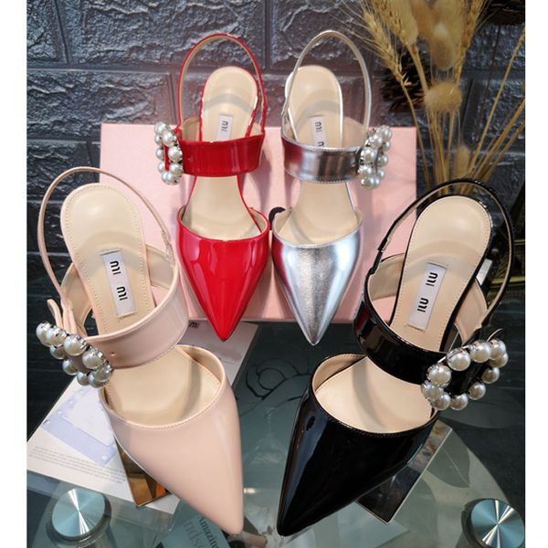 new pointed pearl one line buckle high heels women's thin heel back empty sandals versatile, Black
new pointed pearl one line buckle high heels women's thin heel back empty sandals versatile, Black