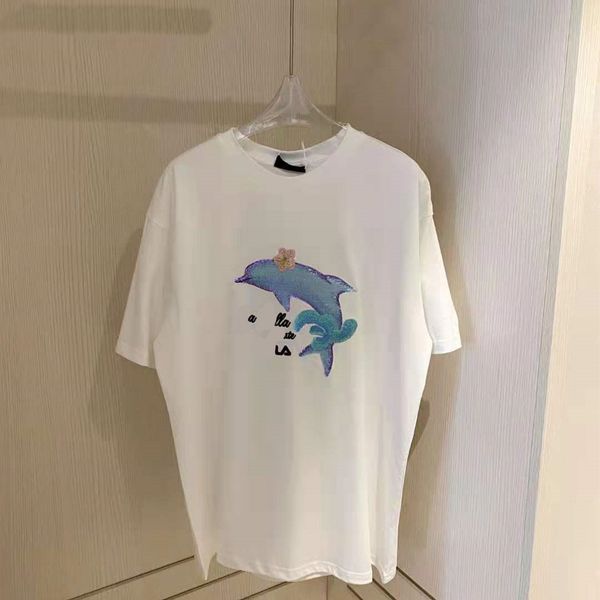 21 spring and summer new fashion brand f + dolphin sequin embroidered letters cute age reduction fresh blue women's short sleeves, White
21 spring and summer new fashion brand f + dolphin sequin embroidered letters cute age reduction fresh blue women's short sleeves, White