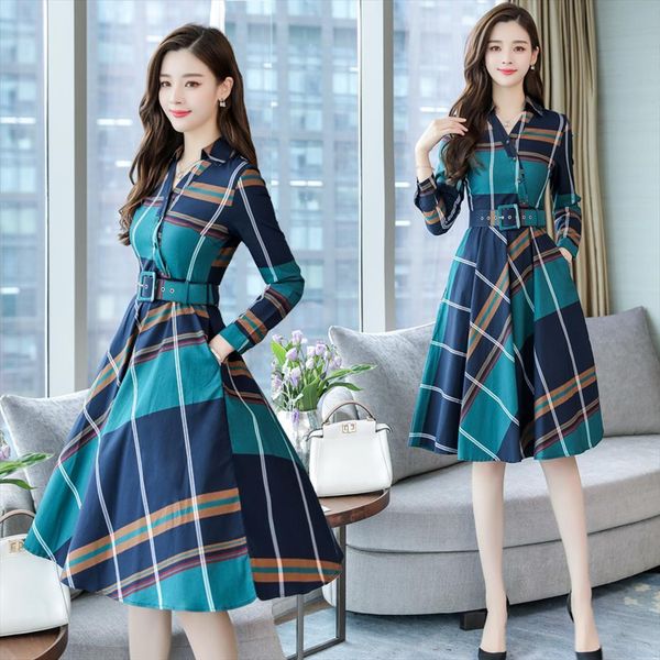 long sleeve office stripe womens dresses plaid shirt belt spring autumn clothes, Black;gray
long sleeve office stripe womens dresses plaid shirt belt spring autumn clothes, Black;gray