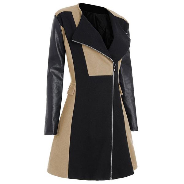 women's trench coats fashion pu leather patchwork overcoat women autumn winter elegant coat vintage zipper design long sleeve jackets f, Tan;black
women's trench coats fashion pu leather patchwork overcoat women autumn winter elegant coat vintage zipper design long sleeve jackets f, Tan;black