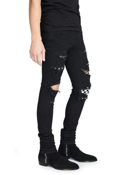 Men's Jeans Streetwear Fashion Skinny Men Black Color Destroyed Hip Hop Pants Hombre Broken Punk Trousers Patch Ripped CK9S, Blue
Men's Jeans Streetwear Fashion Skinny Men Black Color Destroyed Hip Hop Pants Hombre Broken Punk Trousers Patch Ripped CK9S, Blue