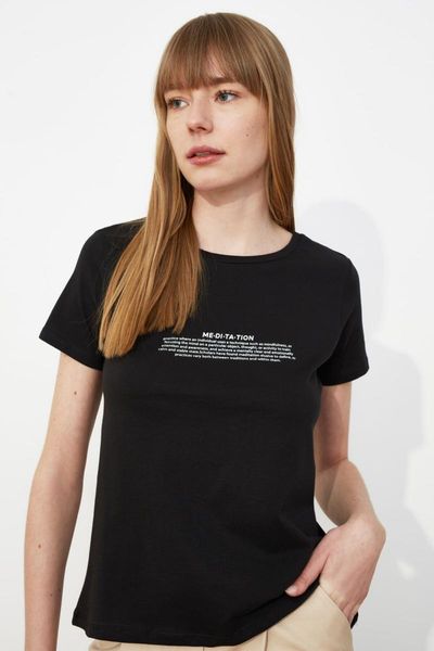 women's t-shirt trendyol printed basic knitted twoss21ts1163, White