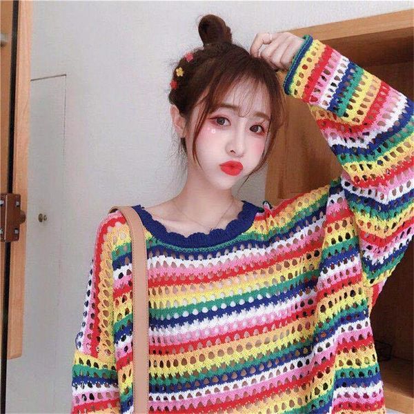 women's sweaters loose girl female special oversized rainbow beauty sweatshirt spring long sleeve sweater cute streetwear, White;black
women's sweaters loose girl female special oversized rainbow beauty sweatshirt spring long sleeve sweater cute streetwear, White;black