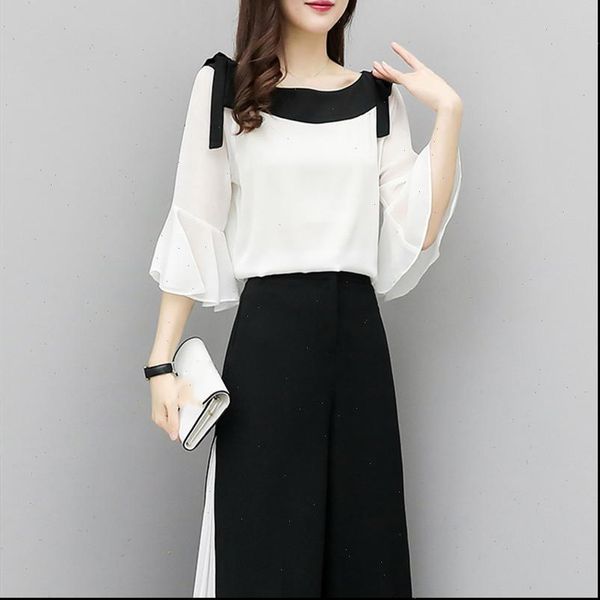 fashion summer set wide leg womens tracksuits pants chiffon suit two piece three quarter flare blouse and pant suits, Gray
fashion summer set wide leg womens tracksuits pants chiffon suit two piece three quarter flare blouse and pant suits, Gray