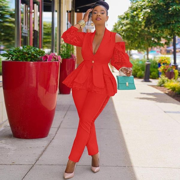 women's two piece pants lace patchwork 2 set button deep v suit coat pencil business casual office lady wear matching sets, White
women's two piece pants lace patchwork 2 set button deep v suit coat pencil business casual office lady wear matching sets, White