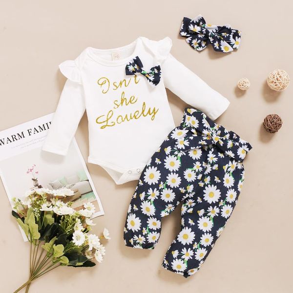 baby & children's 0-24m girls 3pcs outfit set ruffle letter button romper long daisies waist belt pants bow hair band clothing sets, White
baby & children's 0-24m girls 3pcs outfit set ruffle letter button romper long daisies waist belt pants bow hair band clothing sets, White